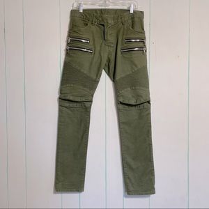 Balmain Army Green Moto Jeans 30 Waist